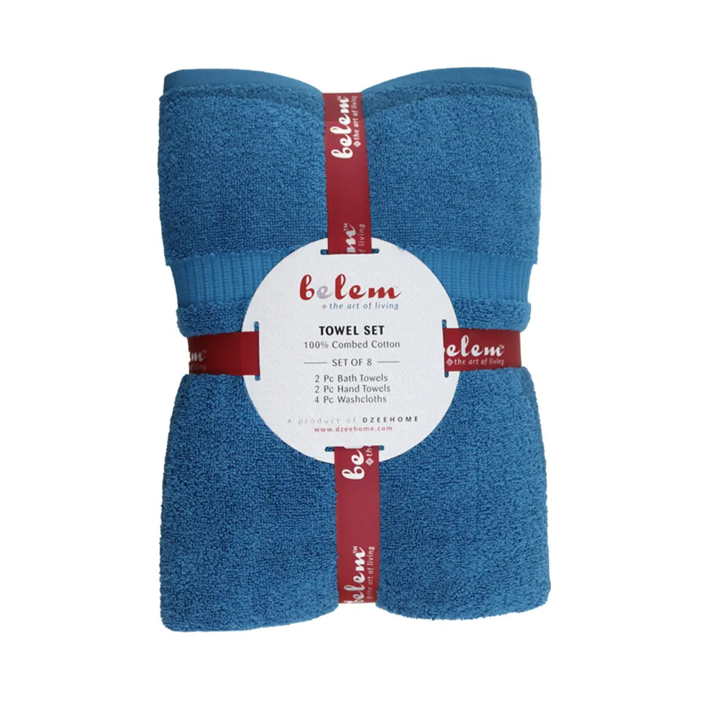 Belem 8 Pcs Terry Towels Sets | Cotton Evening Blue