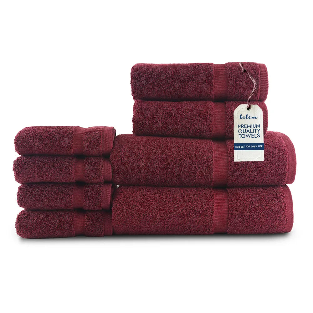 Belem 8 Pcs Terry Towels Sets | Cotton Cherry Cola