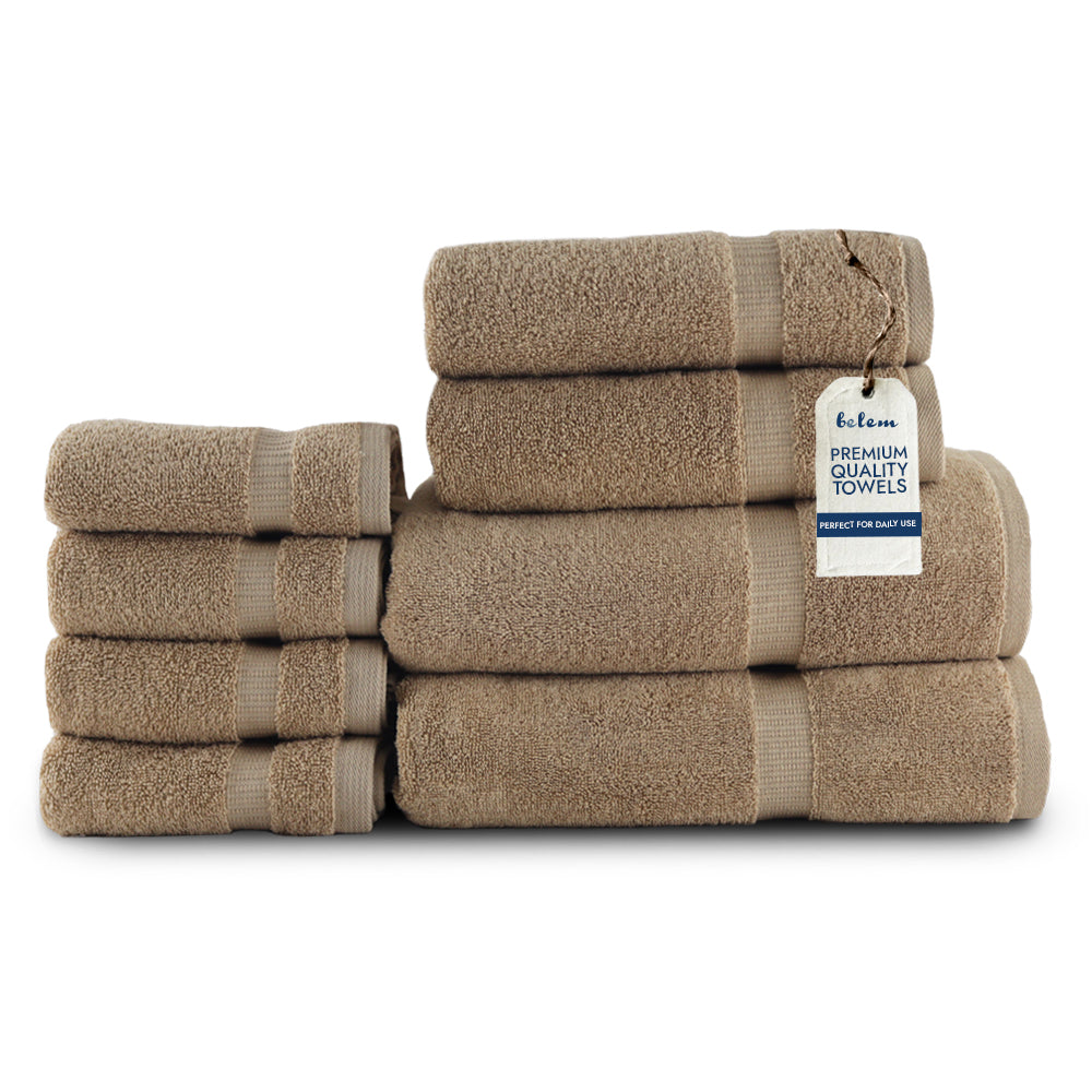 Belem 8 Pcs Terry Towels Sets | Cotton Sandcastle Tan