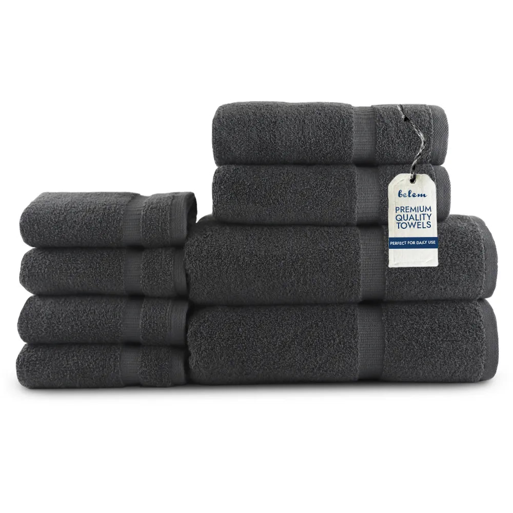 Belem 8 Pcs Terry Towels Sets | Cotton Castlerock Grey
