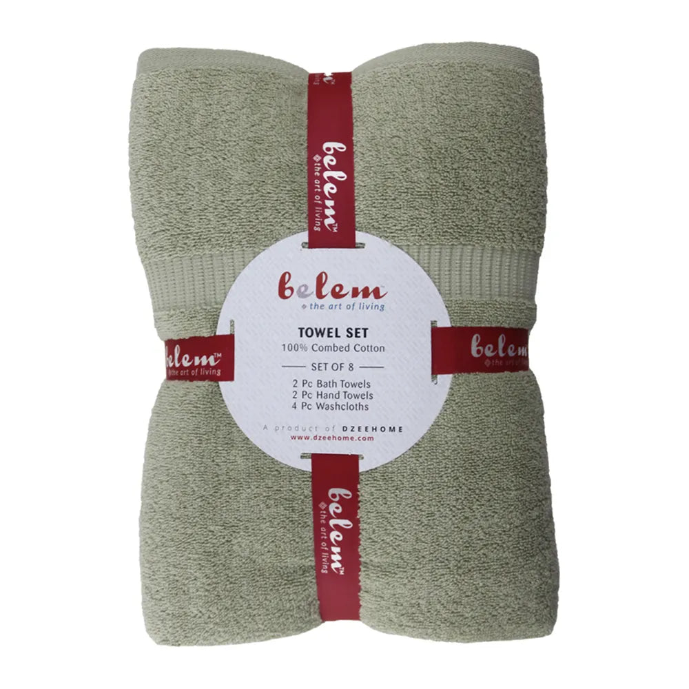 Belem 8 Pcs Terry Towels Sets | Cotton Sage Green