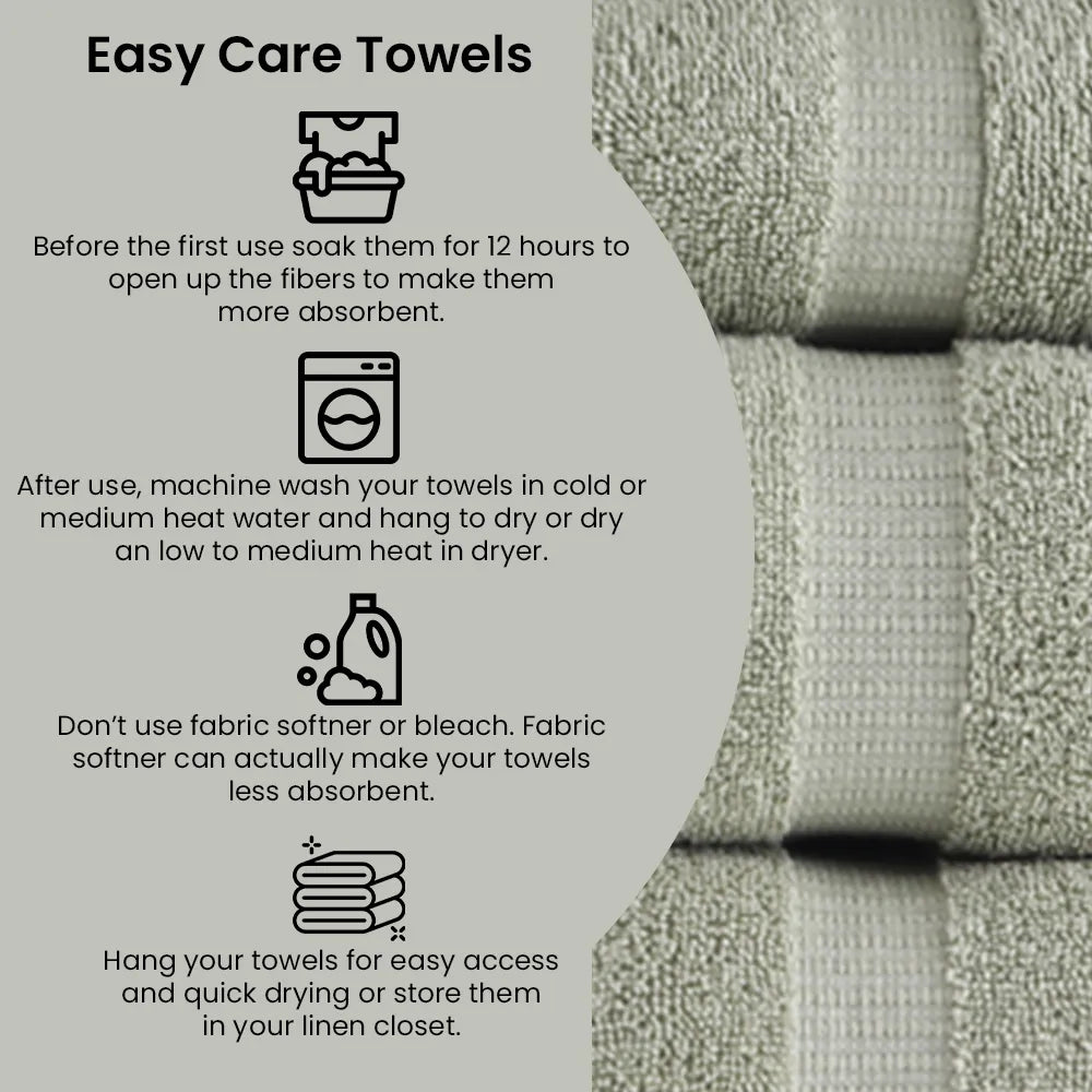 Belem 8 Pcs Terry Towels Sets | Cotton Sage Green